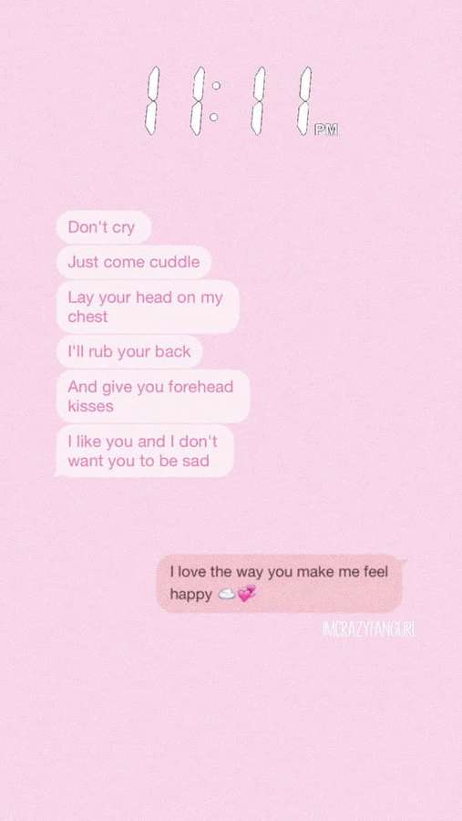 Fondo rosa con reloj 23:11 y mensajes de texto amorosos. — Imágenes de Cuddle Imágenes