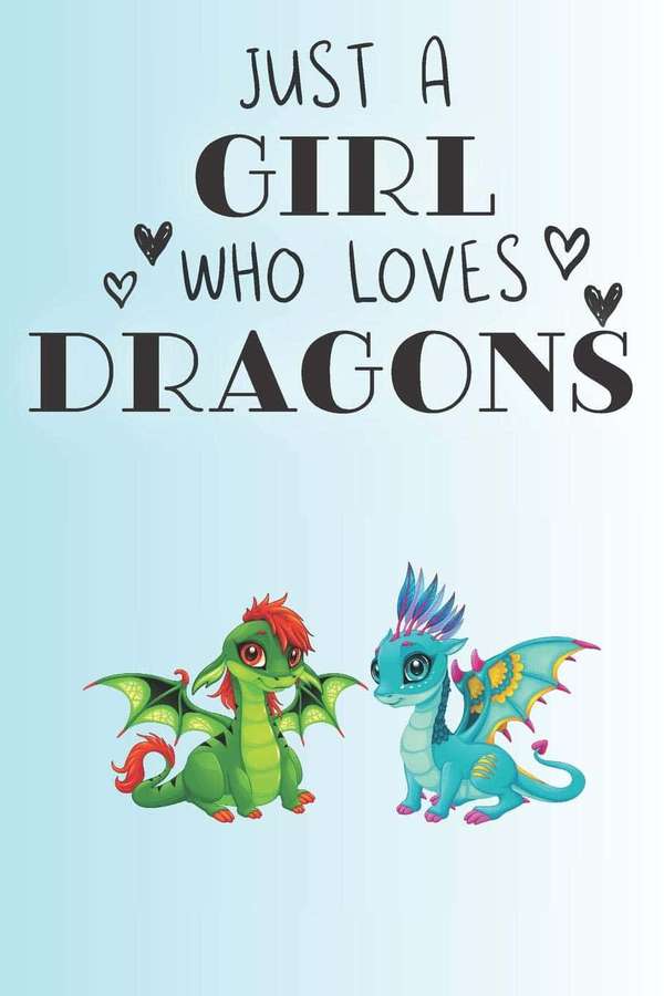 Dois dragões de desenho animado fofos com o texto 'Just a Girl Who Loves Dragons' — Imagens de dragões fofos Fotos
