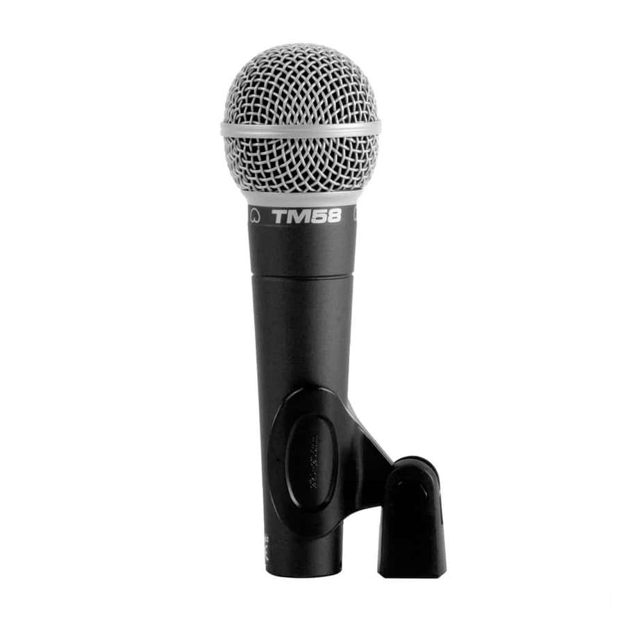 Microfone profissional preto Shure TM58 com grade prateada e clipe. — Imagens do microfone Papéis de Parede