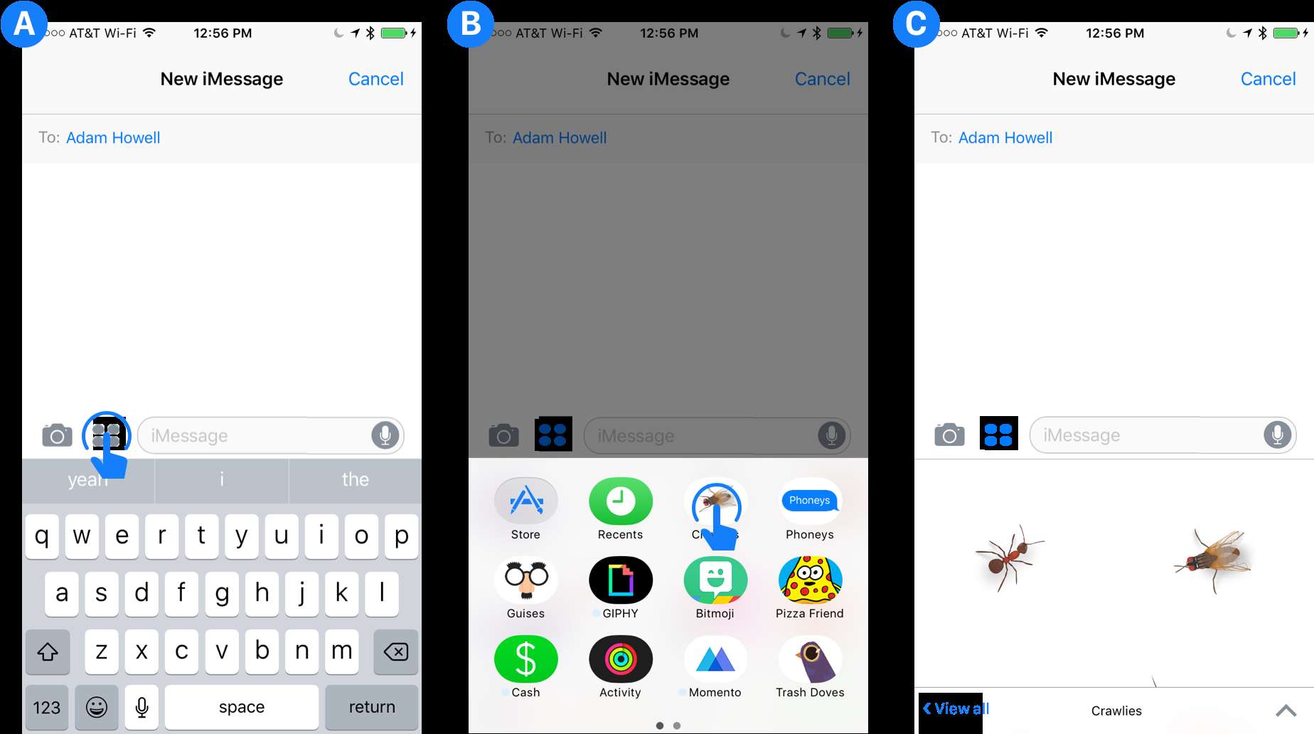 iPhone iMessage app showing emoji and sticker selection with ants chosen. — Imessage PNG