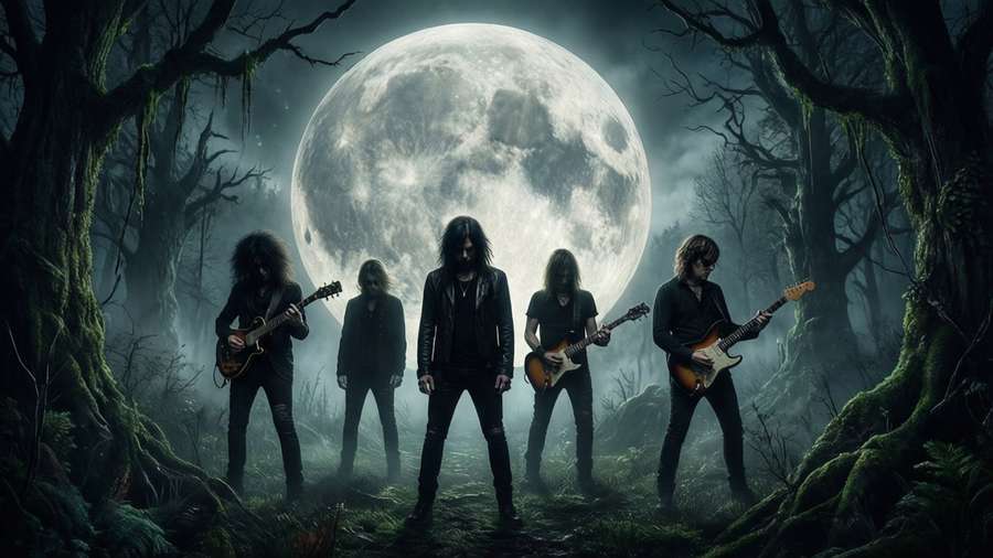 In This Moment silhouetted against a giant moon in a misty forest — In this moment Background