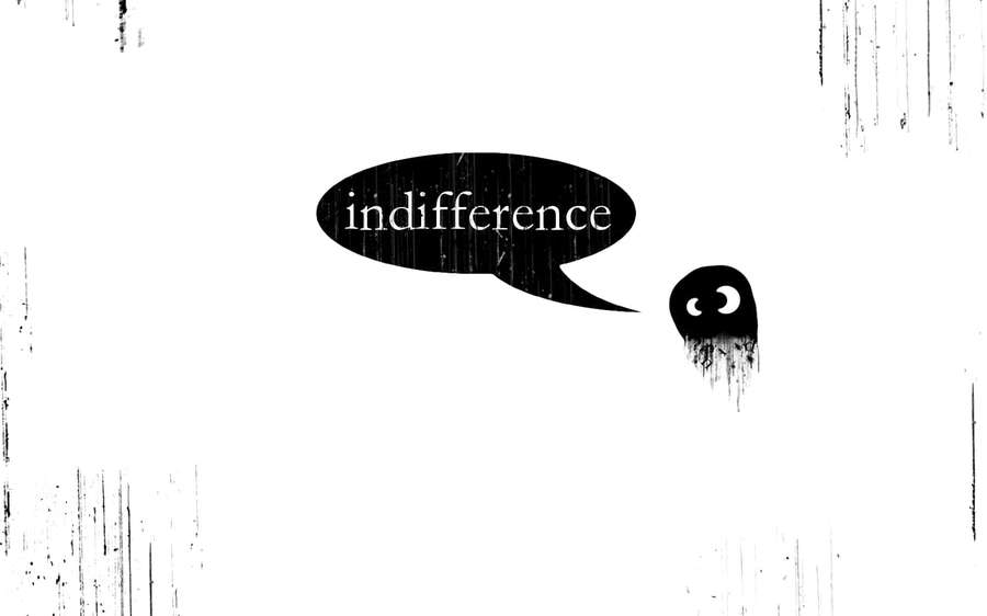 Un fantasma con ojos de media luna dice la palabra indiferencia en un globo de diálogo negro sucio. — Indiferente Fondos de pantalla