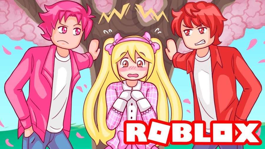 Three Roblox anime characters under cherry blossoms with angry and scared expressions. — Inquisitormaster Wallpaper