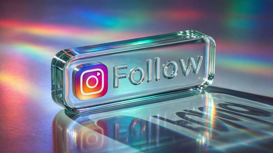 Glass Instagram Follow button with rainbow light refraction. — Instagram Follow Button Wallpaper