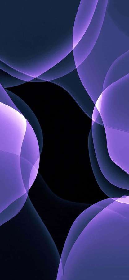 Abstract digital art with flowing purple waves against a black background. — iOS 15 Background