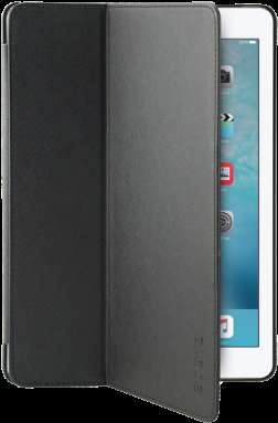 Black textured tablet case open showing white tablet with app icons. — iPad Pro PNG