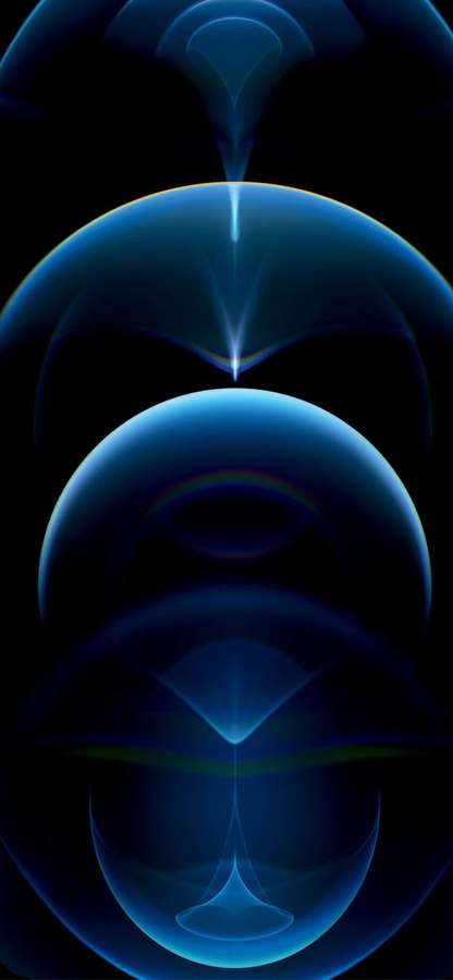 Floating blue glowing orbs with light beams in a dark abstract scene. — iPhone 12 Pro Background