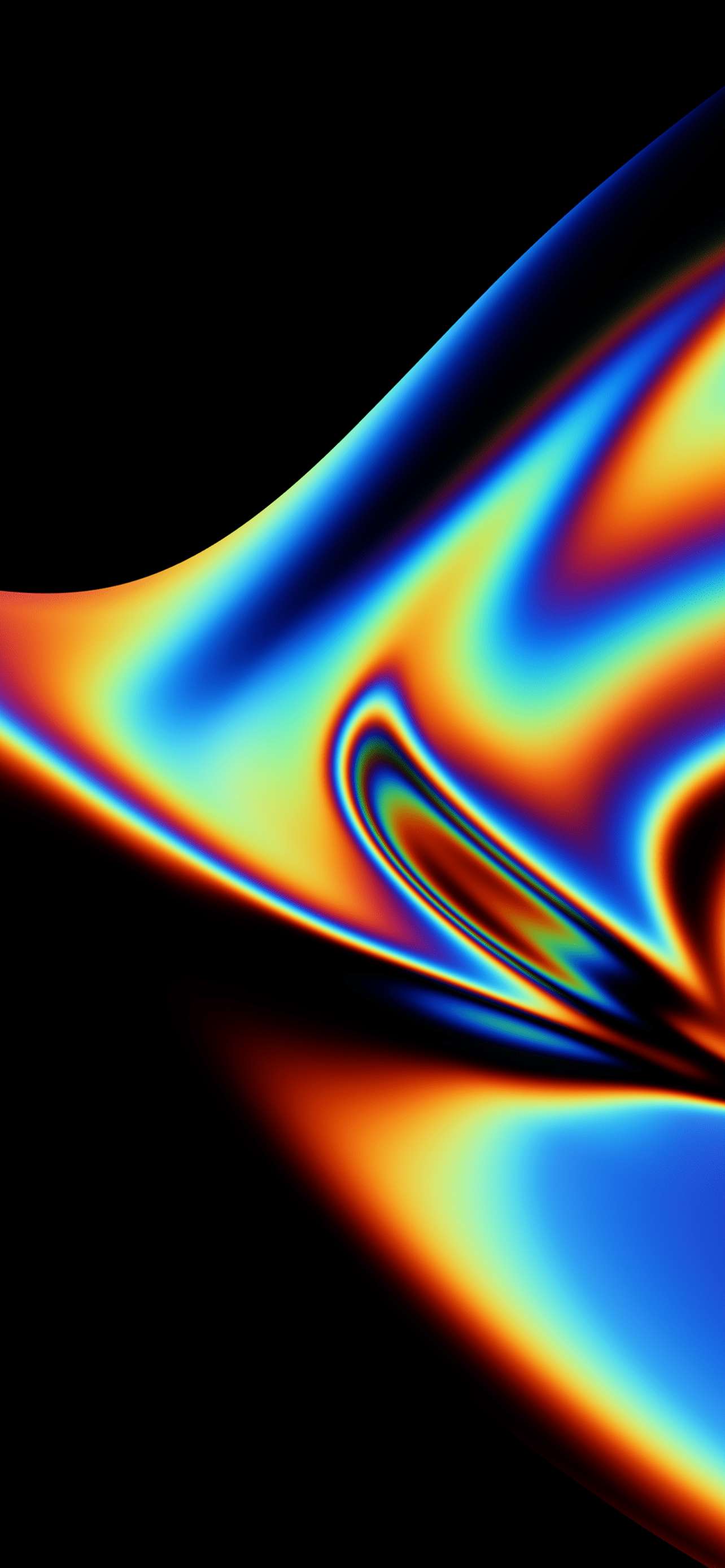 Abstract colorful flowing wave against black background — iPhone 13 Pro Max Background