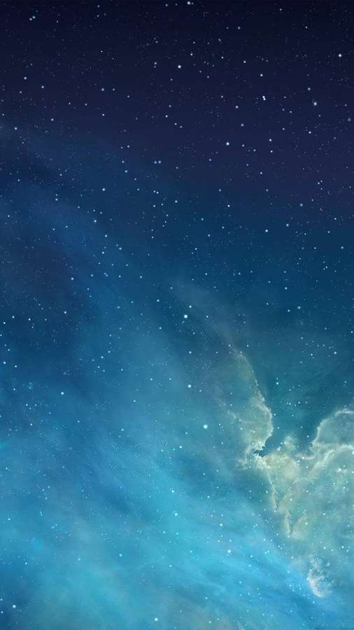 Starry night sky with glowing blue and teal nebulae swirling in space. — iPhone 6 Default Background