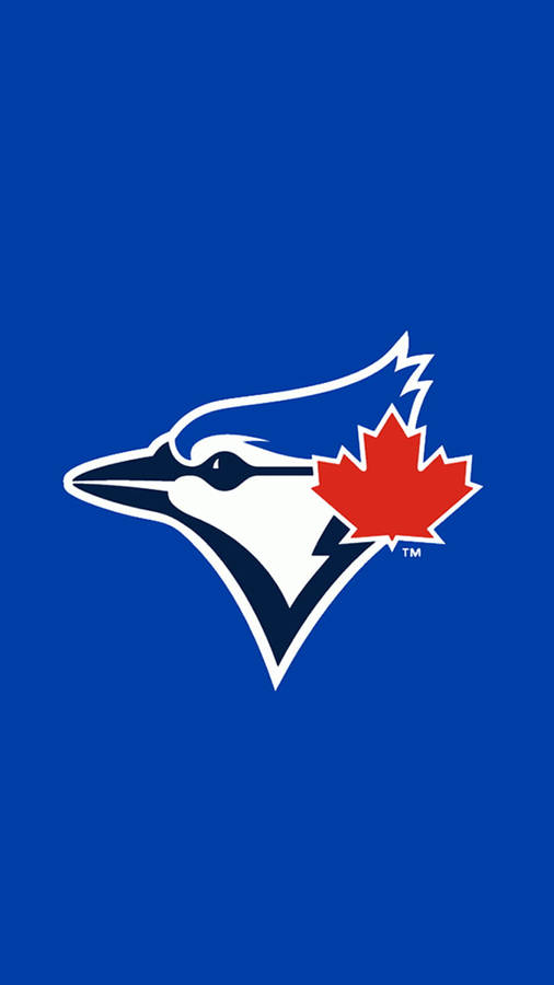 Blue jay baseball-laglogotyp med rött lönnlöv på blå bakgrund — iPhone Baseball bakgrund Bakgrundsbilder