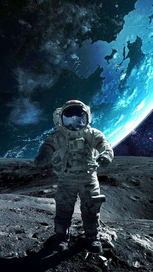 Astronauta na lua olhando para a Terra do espaço — iPhone de astronauta Papéis de Parede