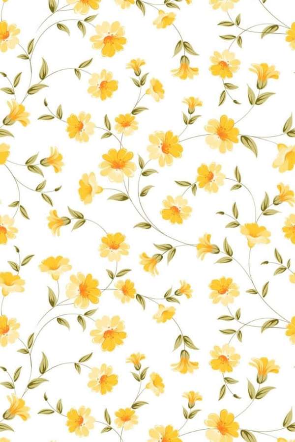 Yellow floral pattern with green leaves on white background — iPhone Flower Background
