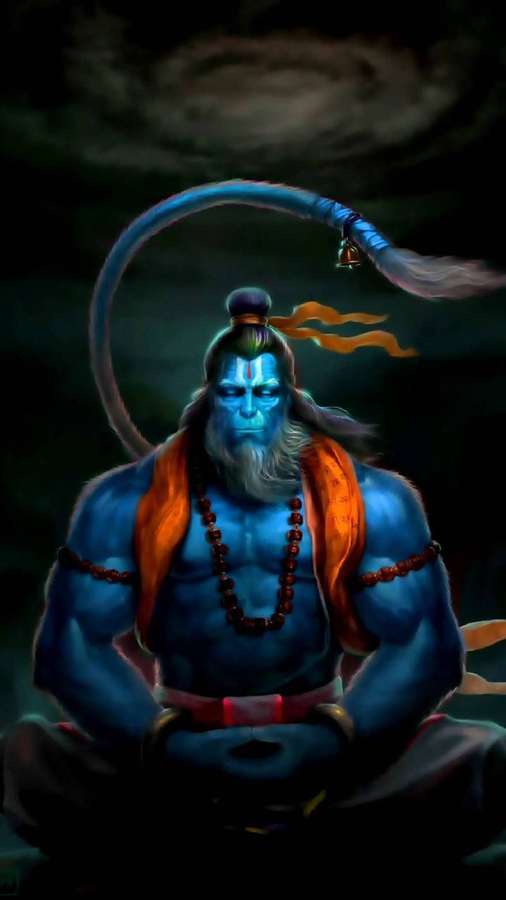 Divindade de pele azul meditando com uma serpente acima da cabeça contra um céu escuro. — iPhone hindu Papéis de Parede