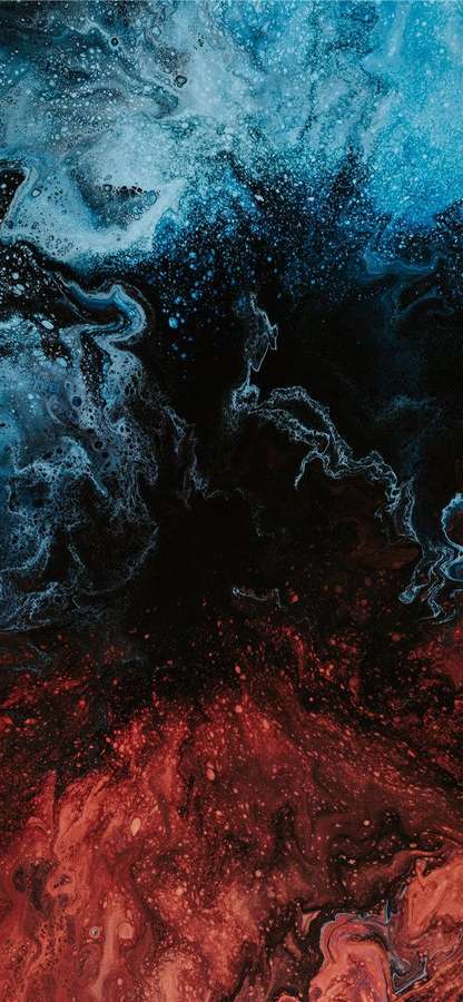 Abstrakte Kunst mit wirbelnder roter und blauer Farbe auf schwarzem Hintergrund — iPhone iOS 10 Wallpaper