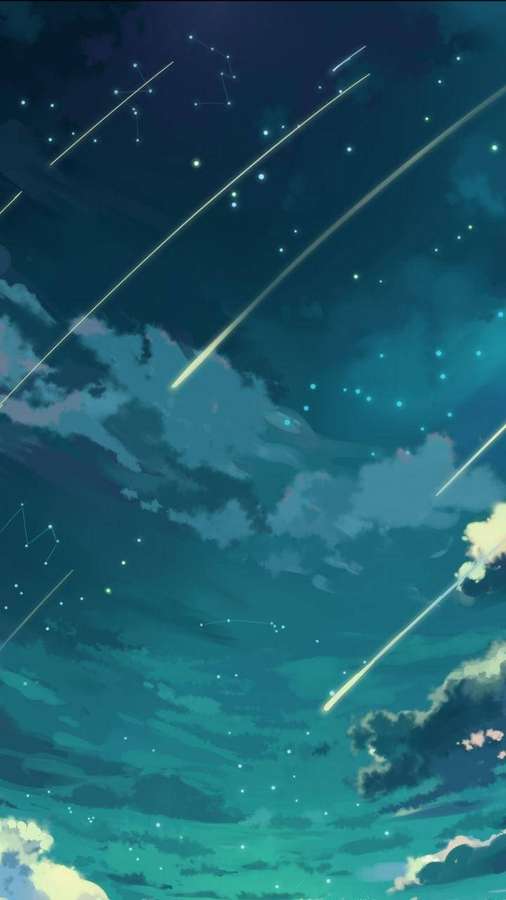 Shooting stars streak across a dreamy night sky with glowing constellations and soft clouds. — iPhone Se Background