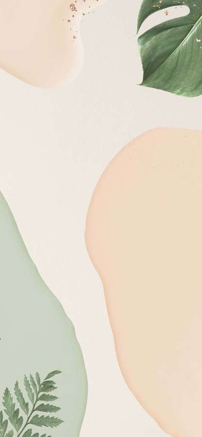 Minimalist wallpaper with soft pastel shapes and tropical leaves. — iPhone X Minimal Background
