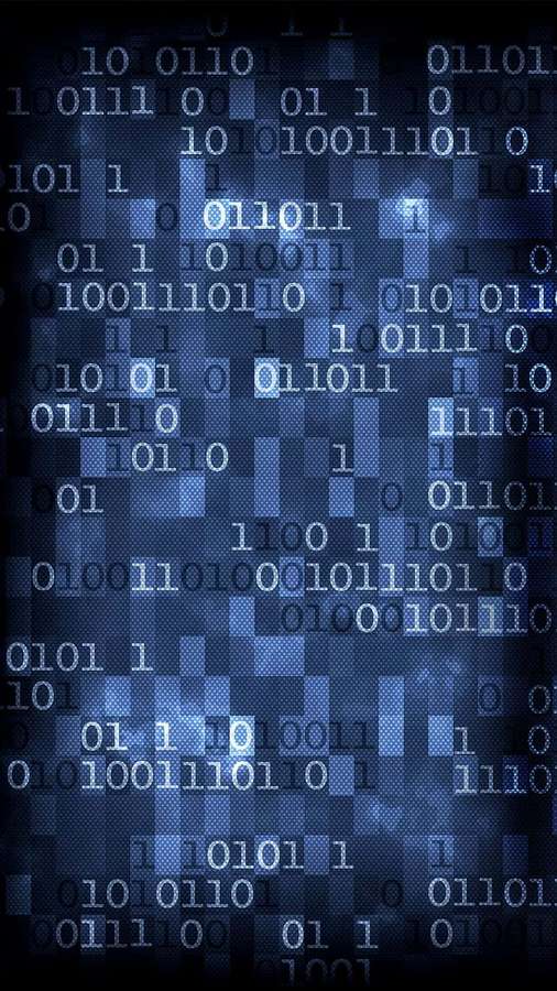 Glowing blue binary code flowing across a dark digital screen. — iPhone X Programming Background
