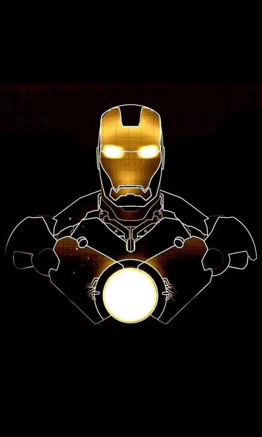 Iron Man's glowing helmet and chestplate outlined in white against a dark background. — Iron Man iPhone Background