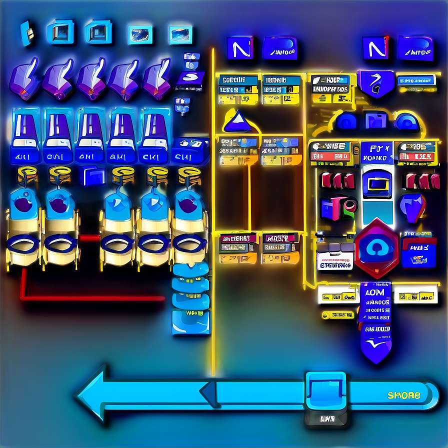 Glowing digital interface with abstract symbols and distorted text in neon blue and yellow. — Ishowspeed PNG