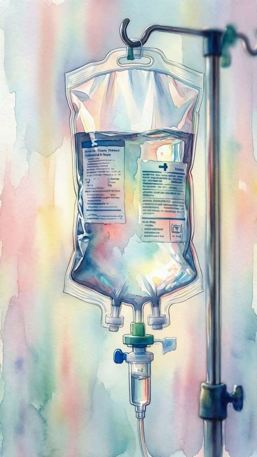 A soft watercolor painting of an IV bag in pastel tones. — Iv Wallpaper