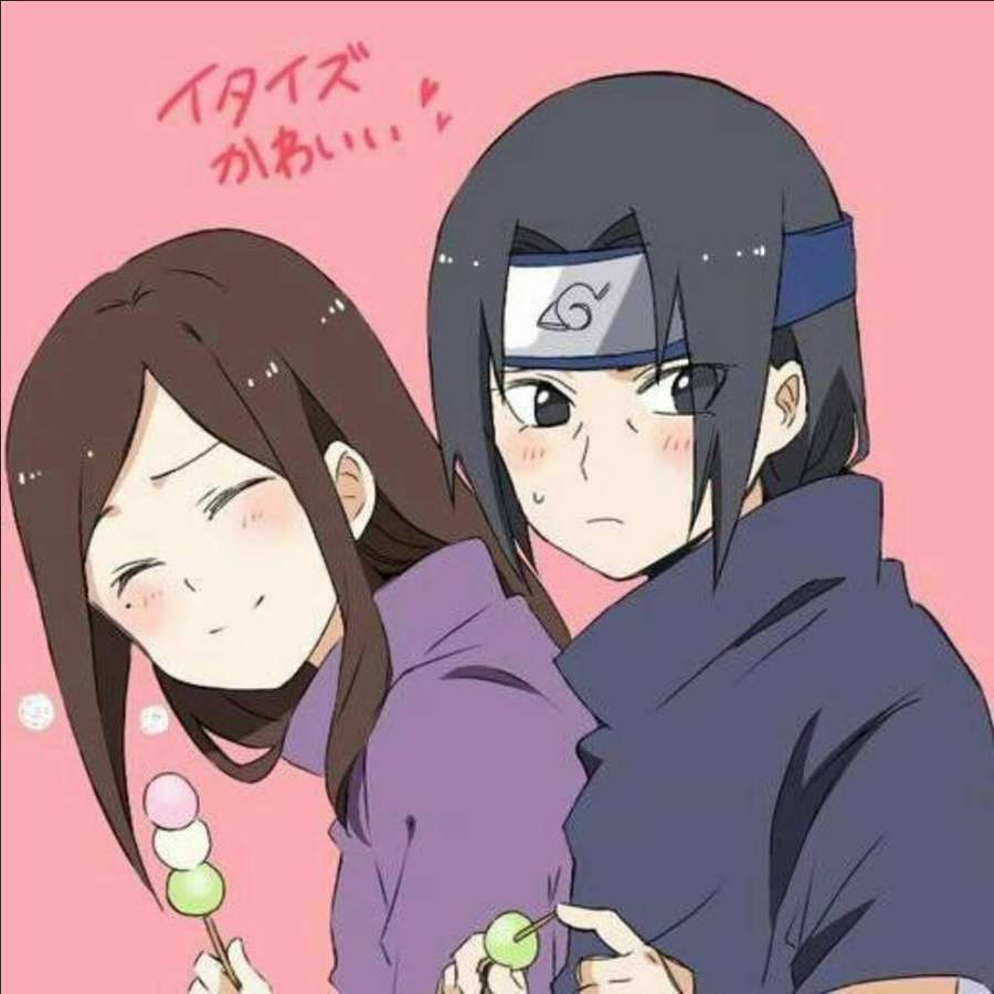Anime characters enjoying dango with a blush and playful expression. — Izumi Background