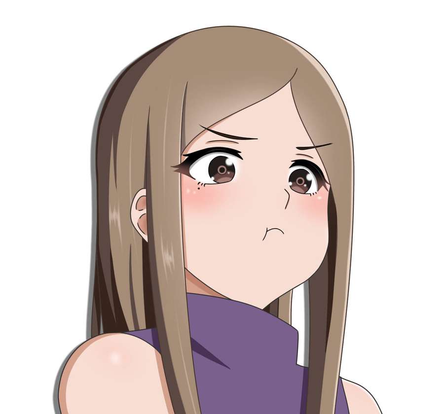 Anime-pige med brunt hår og lilla top ser irriteret ud. — Izumi Uchiha Wallpapers