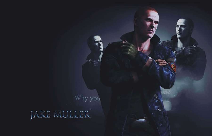 Jake Muller gaming character with ghostly reflections in dark smoky background. — Jake Muller Wallpaper