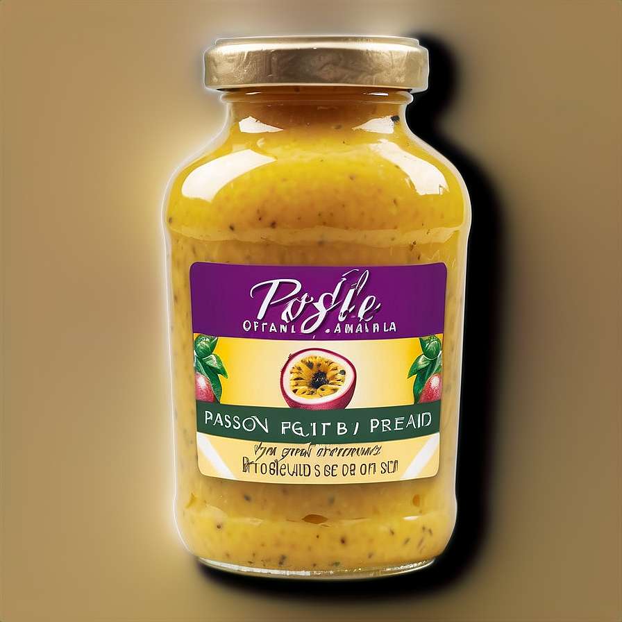 A jar of organic passion fruit pulp with a purple and yellow label. — Jam PNG
