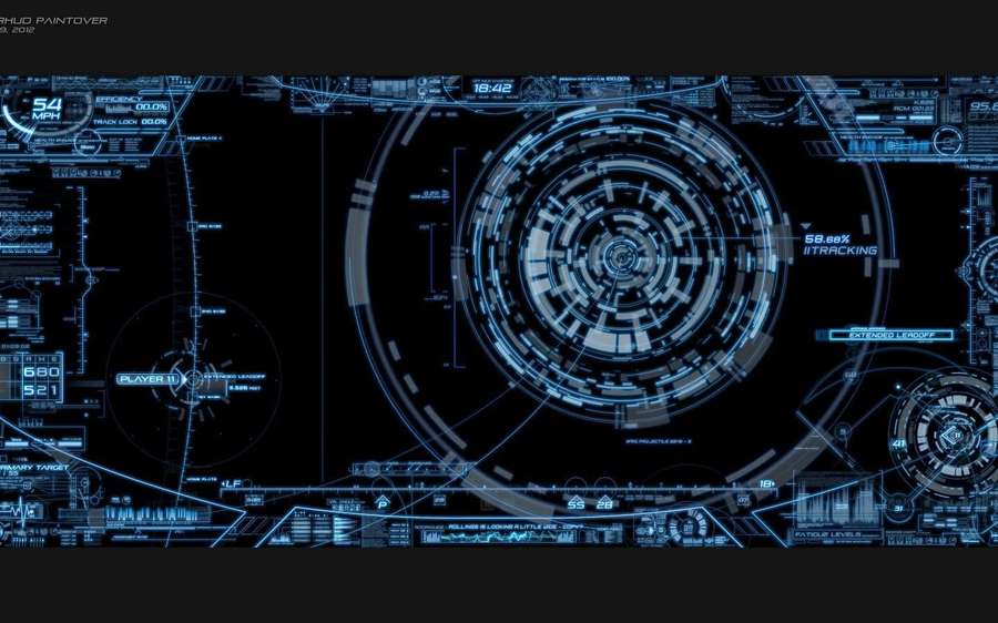 Futuristic blue digital interface with targeting reticles and data readouts. — Jarvis Wallpaper
