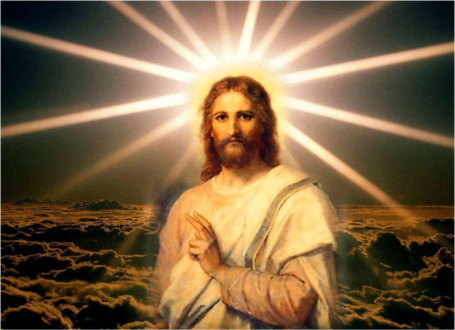 Jesus Christ with halo above clouds in a divine scene — Jesus Wallpaper