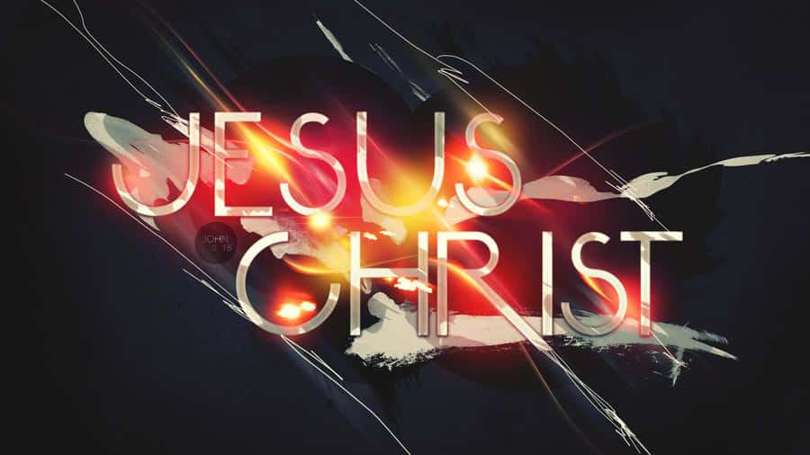 Glödande text Jesus Kristus med eldiga ljuseffekter på mörk abstrakt bakgrund. — Jesus Name Bakgrundsbilder