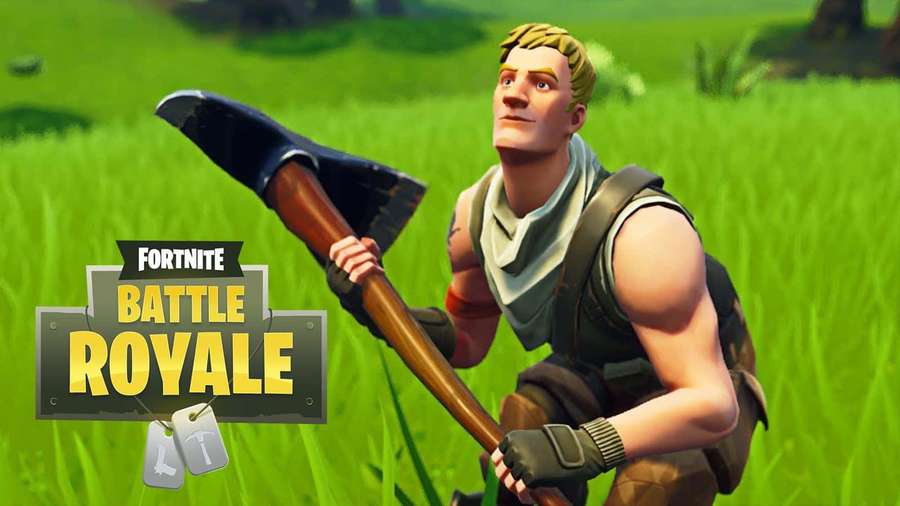 Fortnite Battle Royale character holding an axe in a grassy field. — Jonesy Fortnite Wallpaper