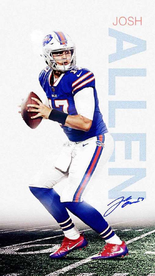 Football player Josh Allen in action pose holding a football on a field. — Josh Wallpaper