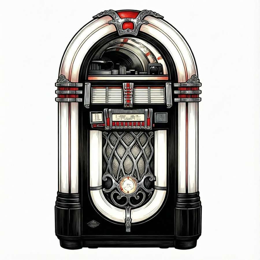 Intricate black and white line art of a classic jukebox — Jukebox Picture