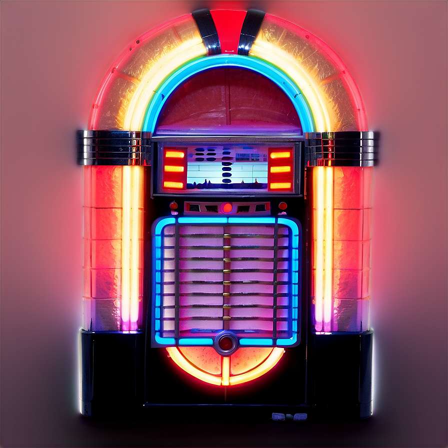 A glowing vintage jukebox with neon lights against a pink wall. — Jukebox PNG