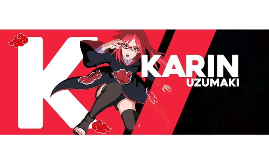 Anime character Karin Uzumaki in black cloak with red clouds striking a dynamic pose. — Karin Uzumaki Wallpaper