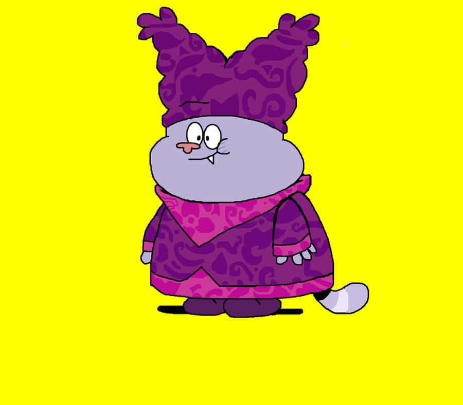 Kucing kartun berjubah dan topi ungu di latar kuning — Kartun Chowder Wallpaper