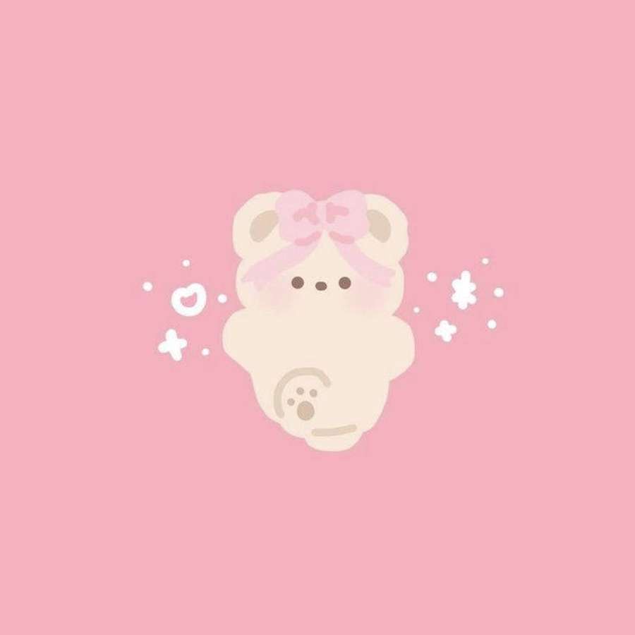 Um urso fofo com um laço rosa e brilhos em um fundo rosa. — Kawaii rosa Papéis de Parede