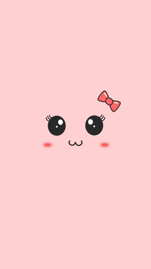 Ein einfaches Cartoon-Gesicht mit großen Augen und einer roten Schleife auf rosa Hintergrund. — Kawaii Rosa Wallpaper