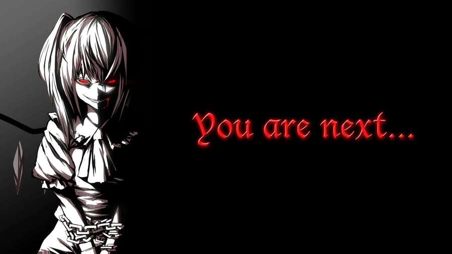 Anime girl with red eyes and chains says 'You are next...' in red text. — Killer Background