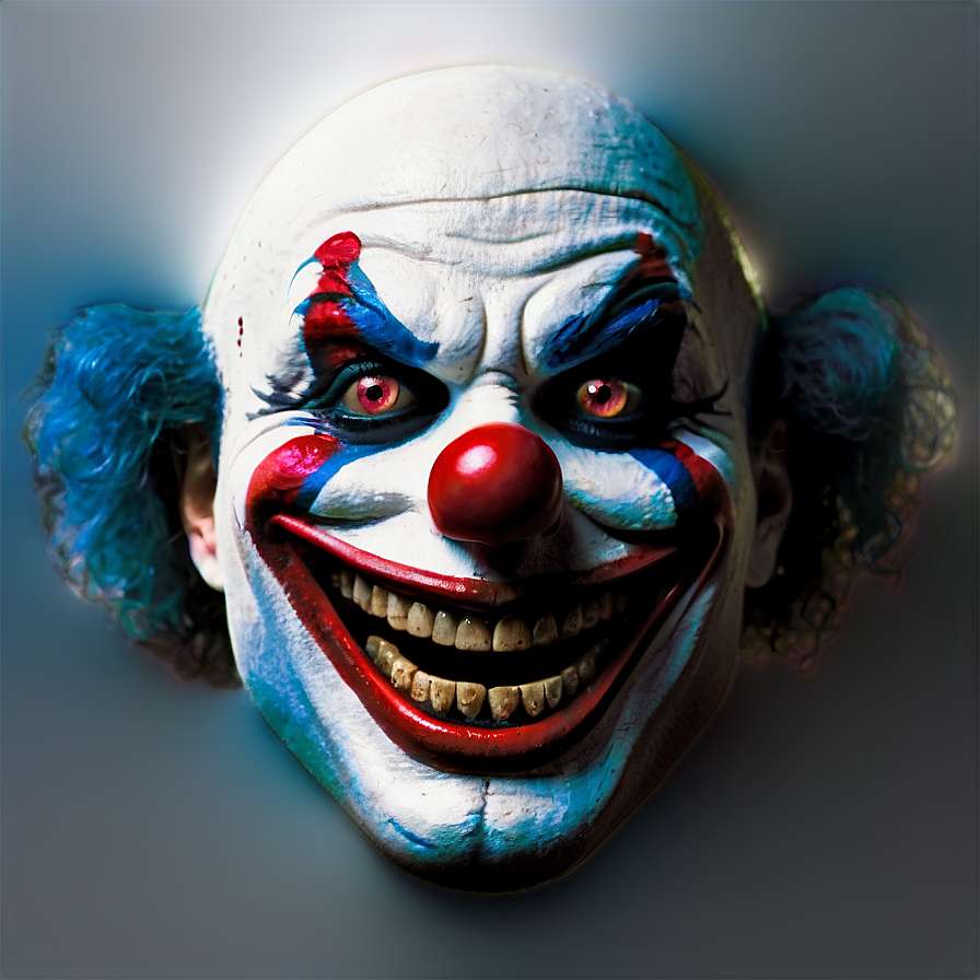 A scary clown with red eyes and a wide grin. — Killer PNG