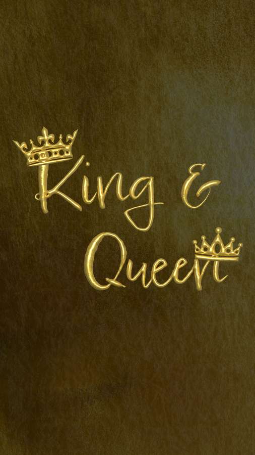 Golden King and Queen text with crowns on dark brown textured background. — King And Queen Wallpaper