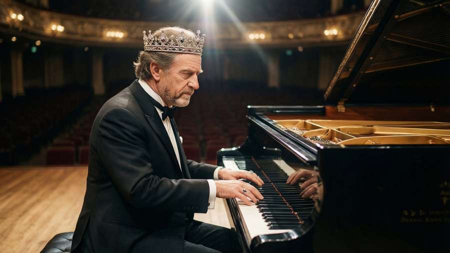 King Bob playing piano in a tuxedo, elegant and sophisticated. — King Bob Wallpaper