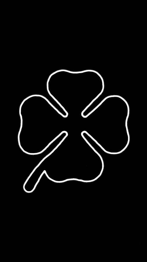 Ein leuchtendes weißes vierblättriges Neonkleeblatt auf schwarzem Hintergrund. — Kleeblätter Wallpaper