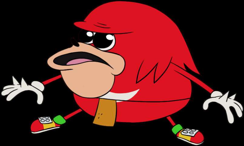 A red cartoon bird with a mustache and hat running with arms outstretched. — Knuckles PNG