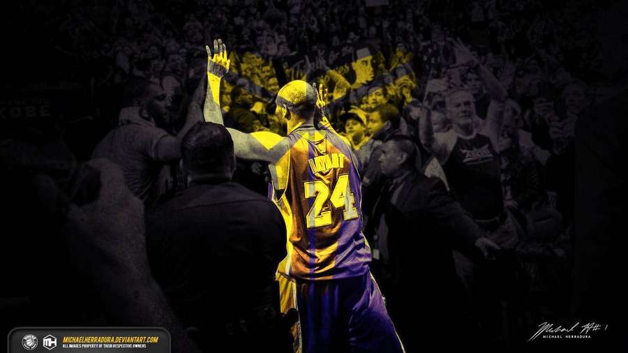 Kobe Bryant Lakers-paidassa heiluttaa faneille areenalla — Kobe Taustakuvat