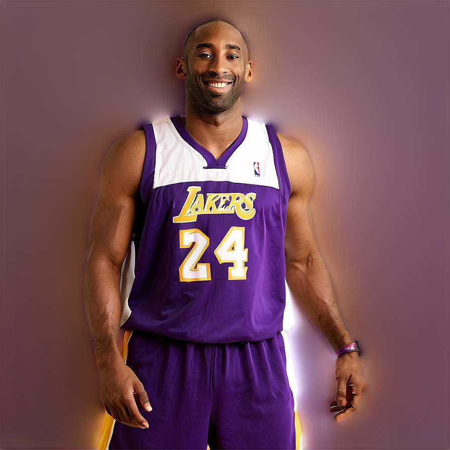 Kobe Bryant in Lakers jersey smiling in studio — Kobe PNG
