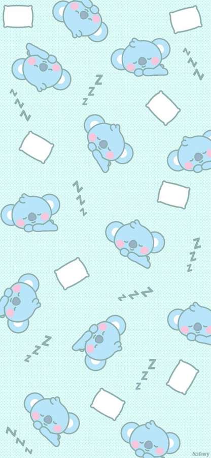 Blue cartoon koalas sleeping with pillows and zzz symbols on mint green background. — Koya Wallpaper