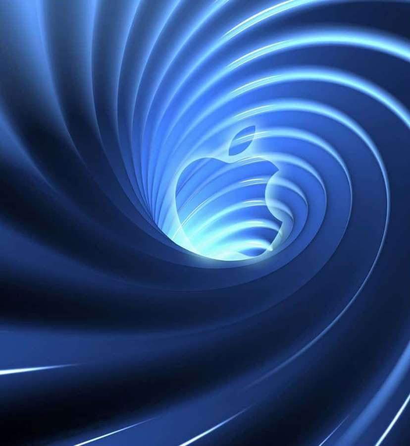 Blau leuchtender Spiraltunnel mit Apple-Logo in der Mitte — Kühles Blau Wallpaper