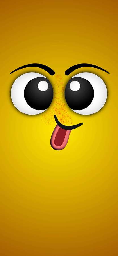 Iloinen sarjakuvamainen emoji, joka ojentaa kieltä suurilla silmillä keltaisella taustalla. — Kujeileva Taustakuvat
